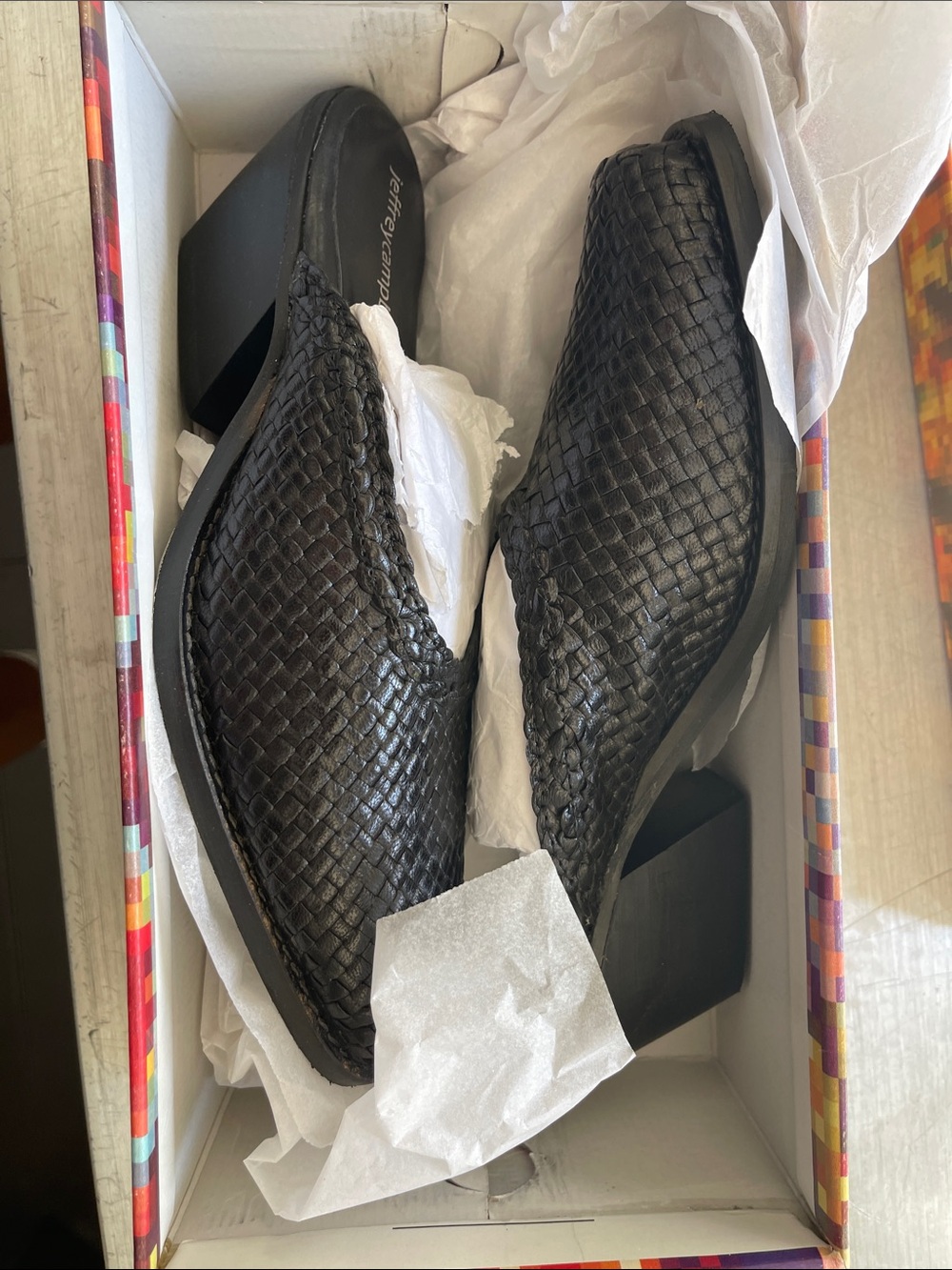 Used women’s size 8 Jeffrey Campbell slip on woven.